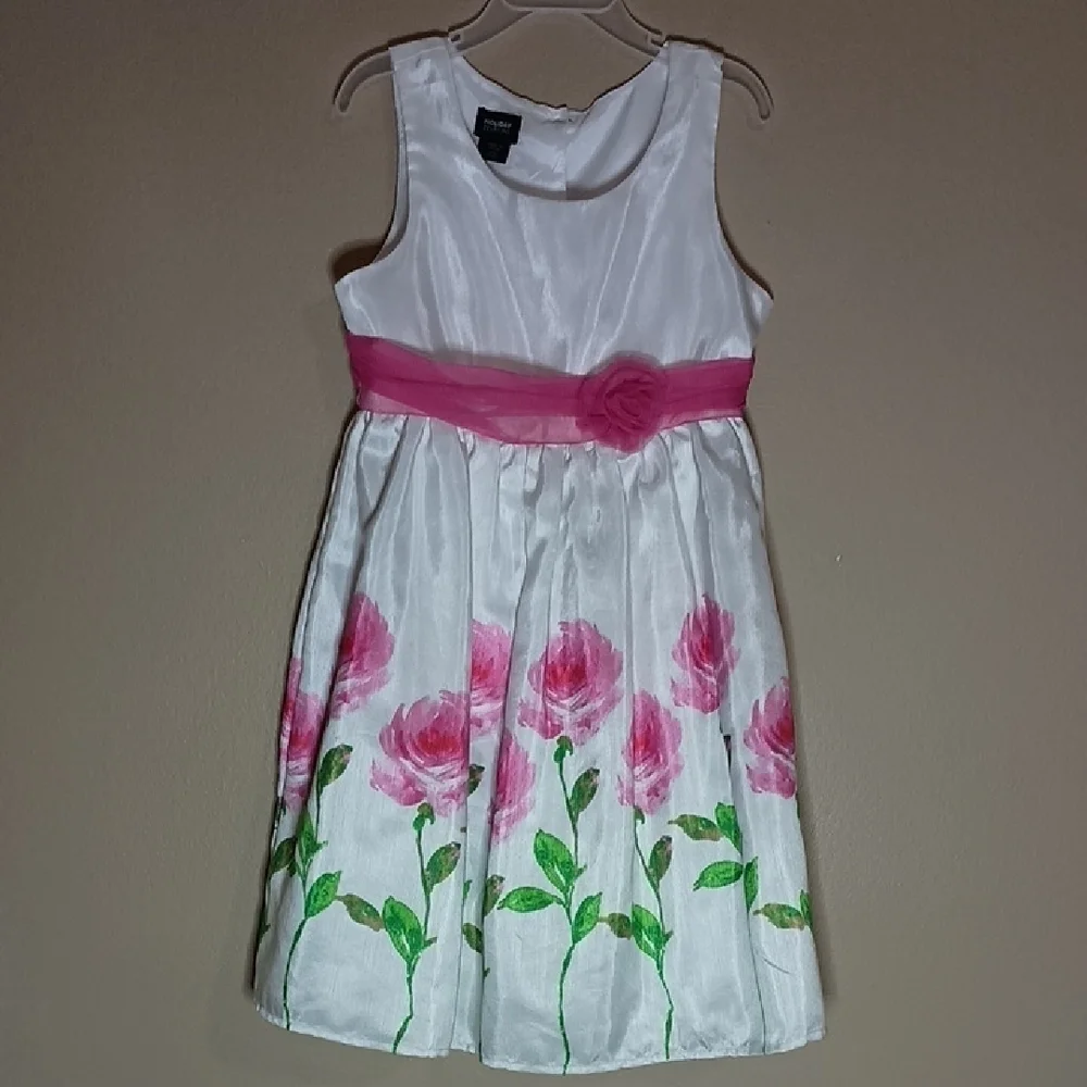 Holiday Editions White Dress with Pink and Green Floral Design